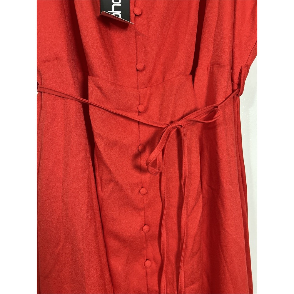 Boohoo Women 24 Maxi Dress Red Spaghetti Strap Plunge V Neck 6414 - Picture 5 of 8